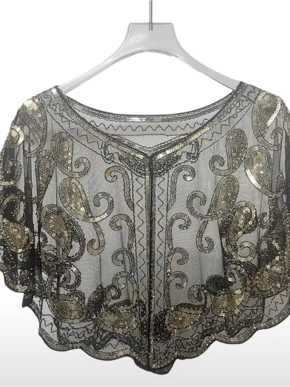 Sheer Black and Gold Sequin Embellished Women's Shawl One Size Fits Most